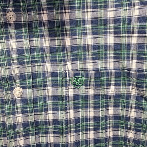 Ariat Shirt Mens Large Blue Plaid Pro Series Stretch Button Down Long Sleeve - Picture 3 of 10